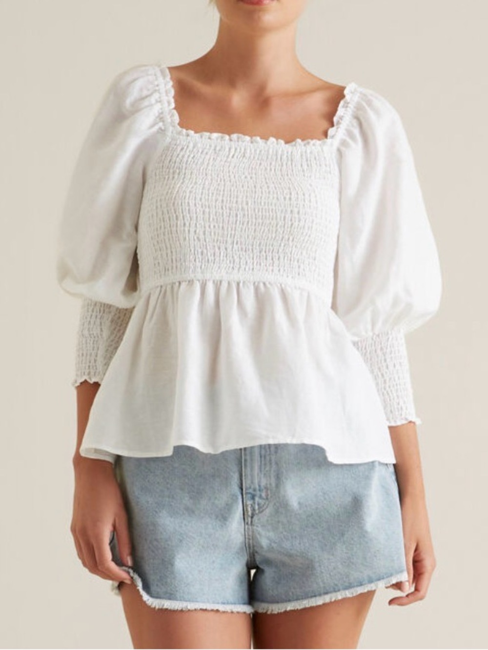 NWT Seed Heritage Shirred Blouson Top In Whisper White